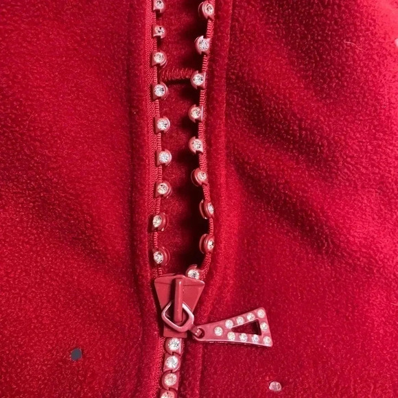 Quacker Factory Fleece Jacket Size XL Red Rhinestones Full Zip Bling - Picture 8 of 8